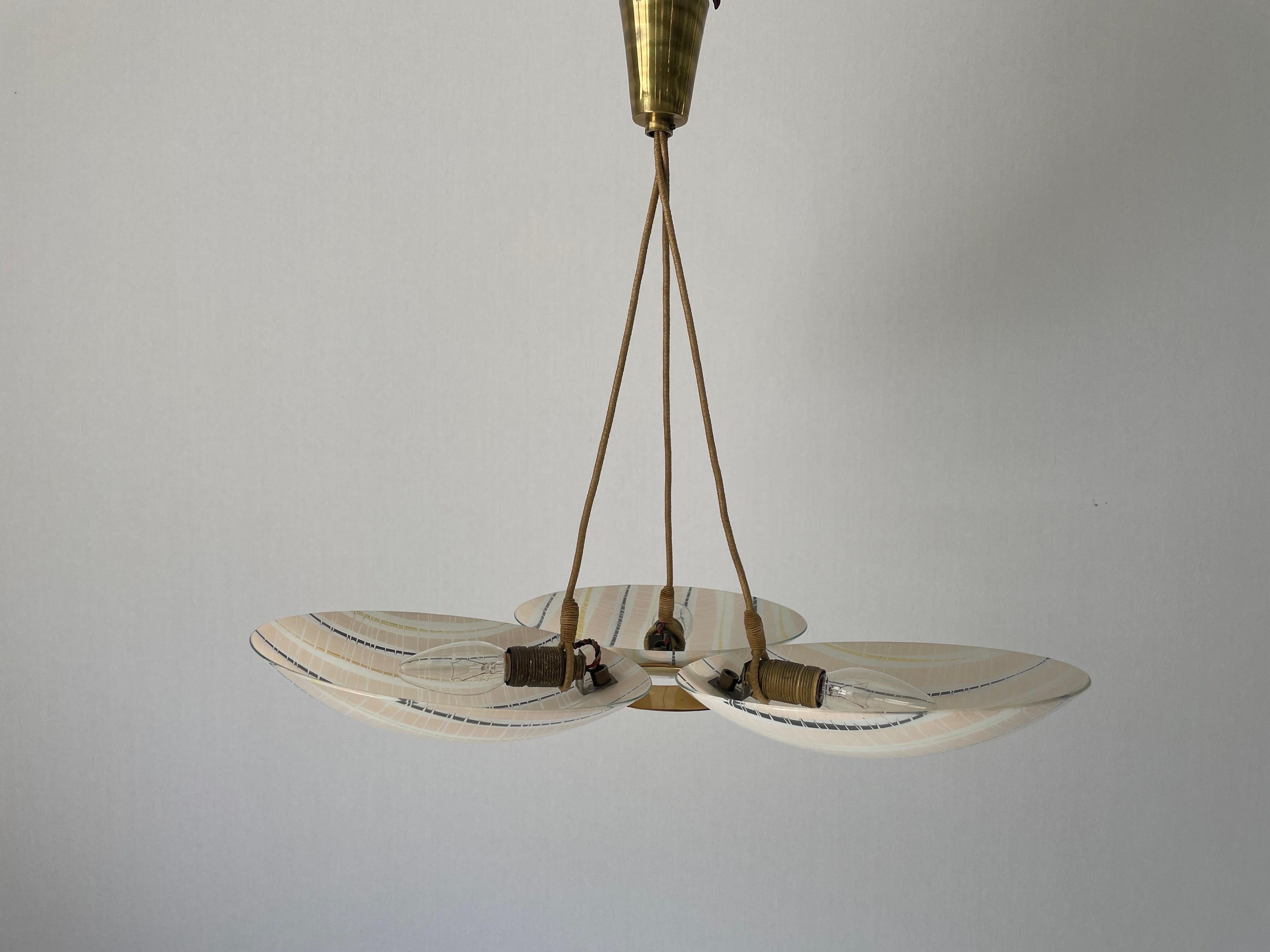 Tedesco Lampada da soffitto in vetro a tripla ciotola colorata, Modern Color, 1950, Germania in vendita