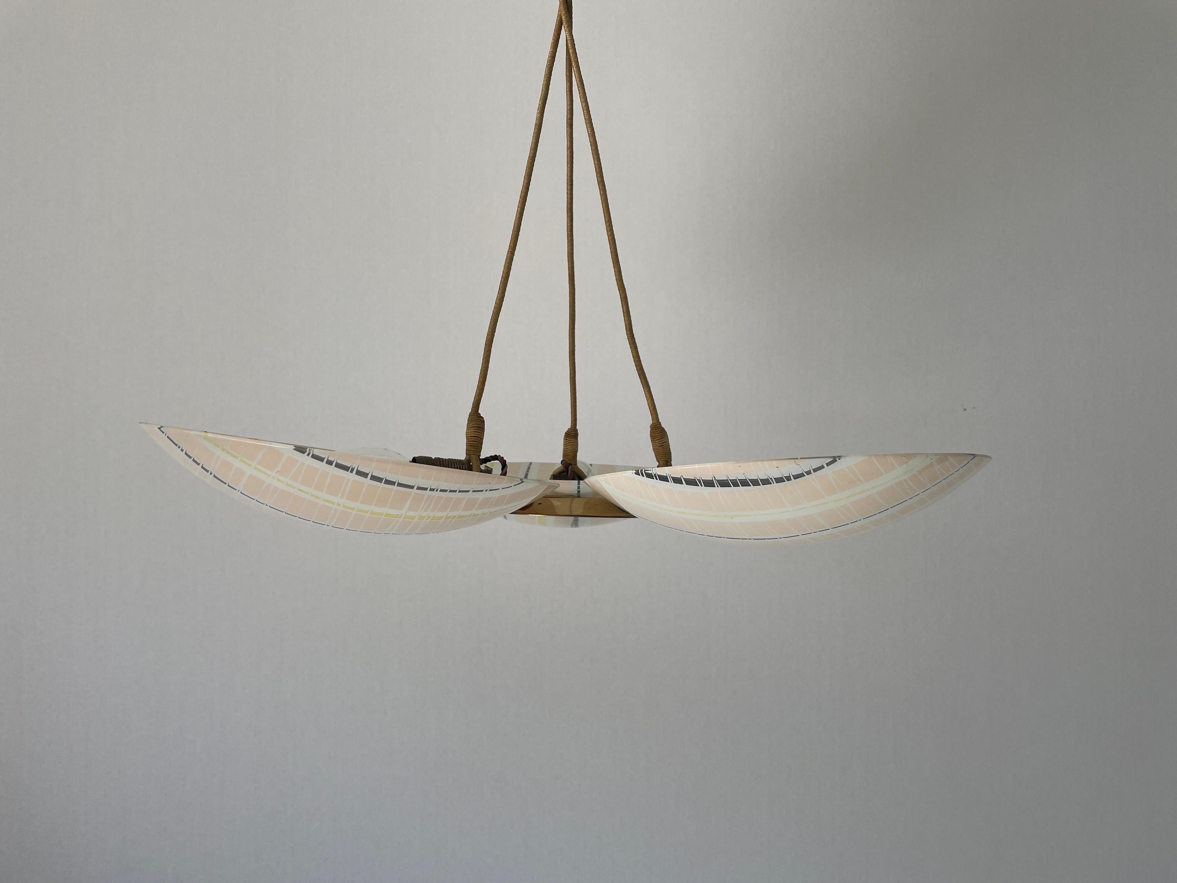 Metà XX secolo Lampada da soffitto in vetro a tripla ciotola colorata, Modern Color, 1950, Germania in vendita