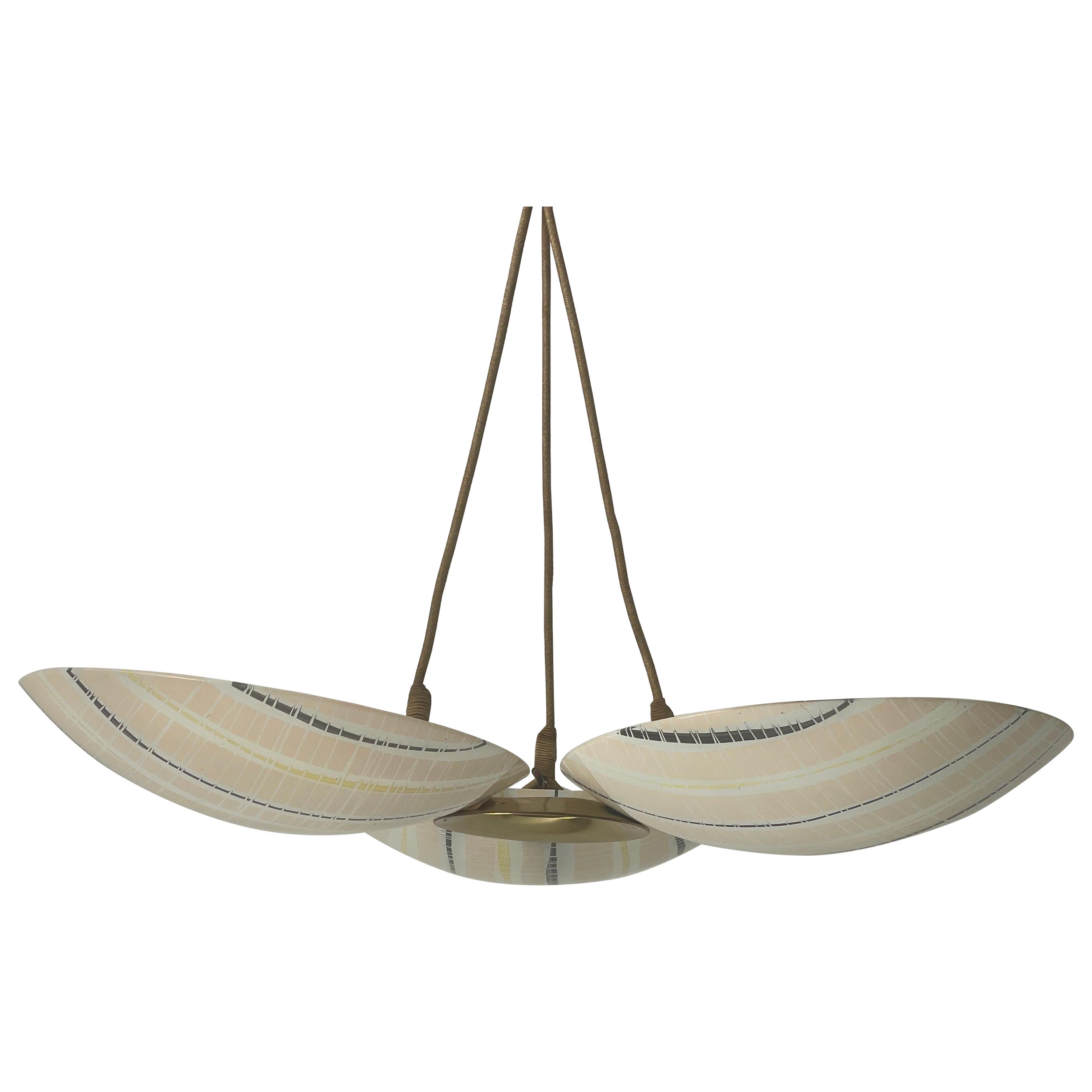 Lampada da soffitto in vetro a tripla ciotola colorata, Modern Color, 1950, Germania in vendita