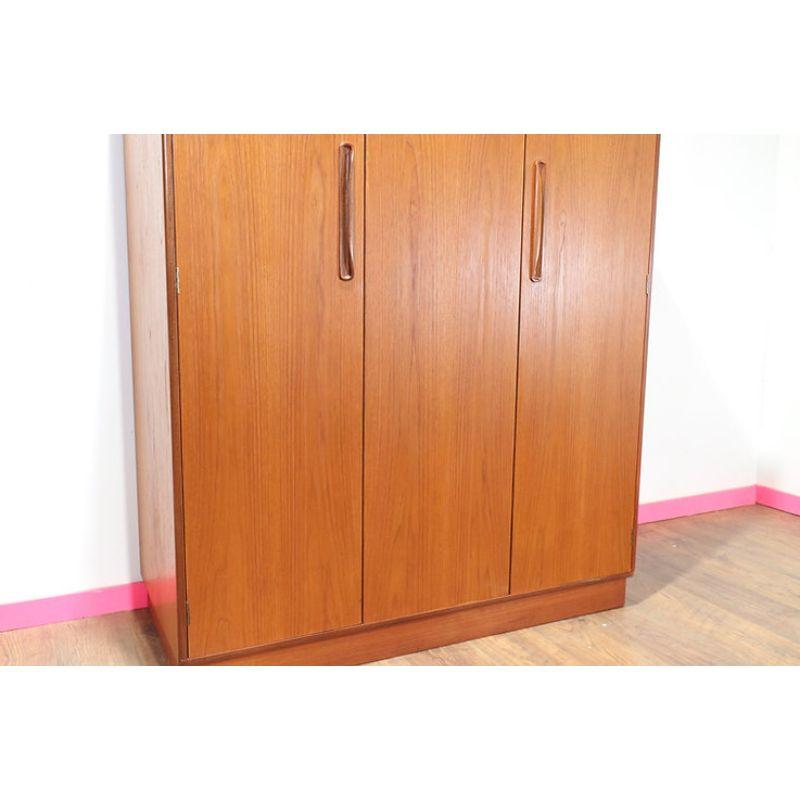 Mid Century Modern Triple Fresco Armoire by G Plan Danish Style In Good Condition In Los Angeles, CA
