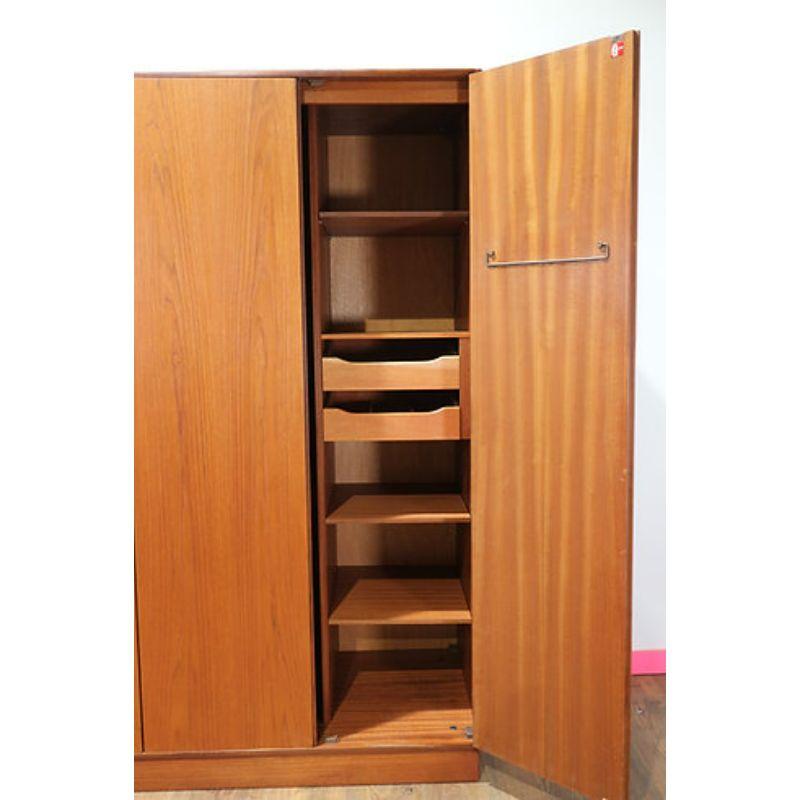 Teak Mid Century Modern Triple Fresco Armoire by G Plan Danish Style