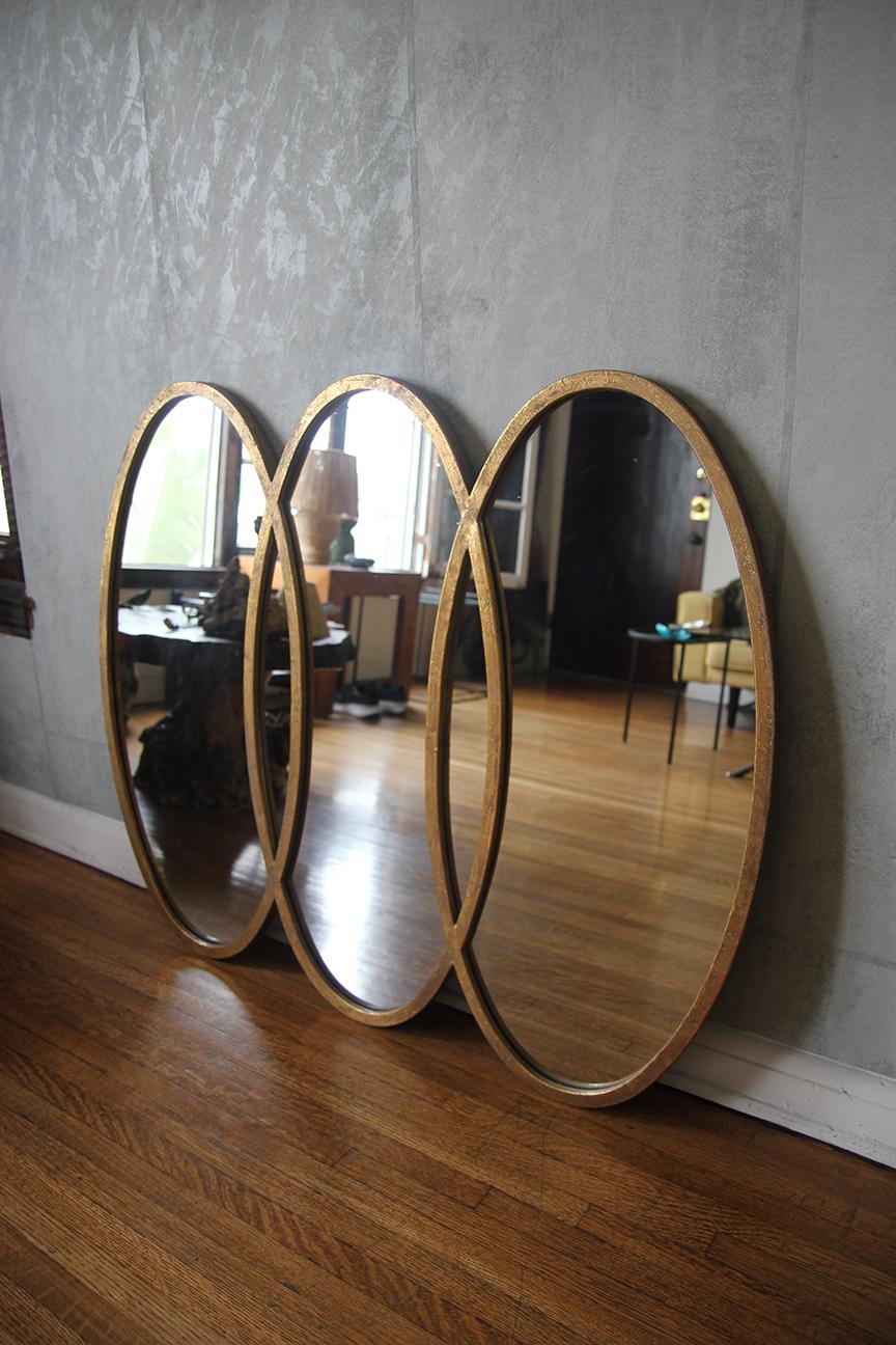 French Mid-Century Modern Triple Oval Overlapping Wall Mirror For Sale