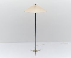 Mid-Century Modern Tripod Brass and Folding Shade Floor Lamp in Japanese Style