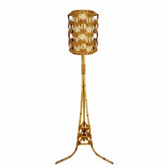 Mid-Century Modern Tripod Floor Lamp In Bamboo And Rattan - Spain 1960
