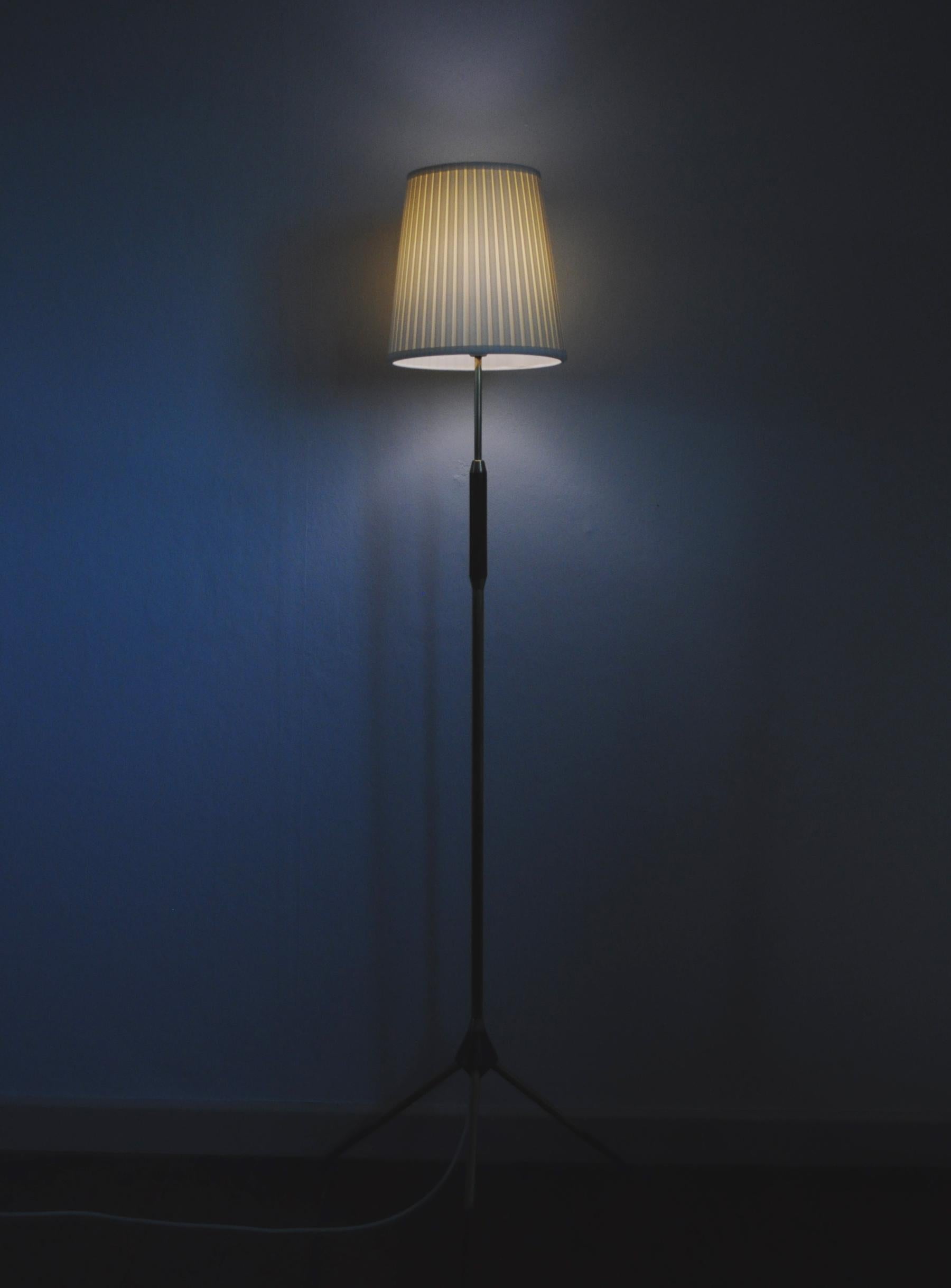Mid-Century Modern Tripod Floor Lamp in Brass and Teak For Sale 2