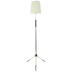 Mid-Century Modern Tripod Floor Lamp in Brass and Teak