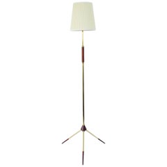 Mid-Century Modern Tripod Floor Lamp in Brass and Teak
