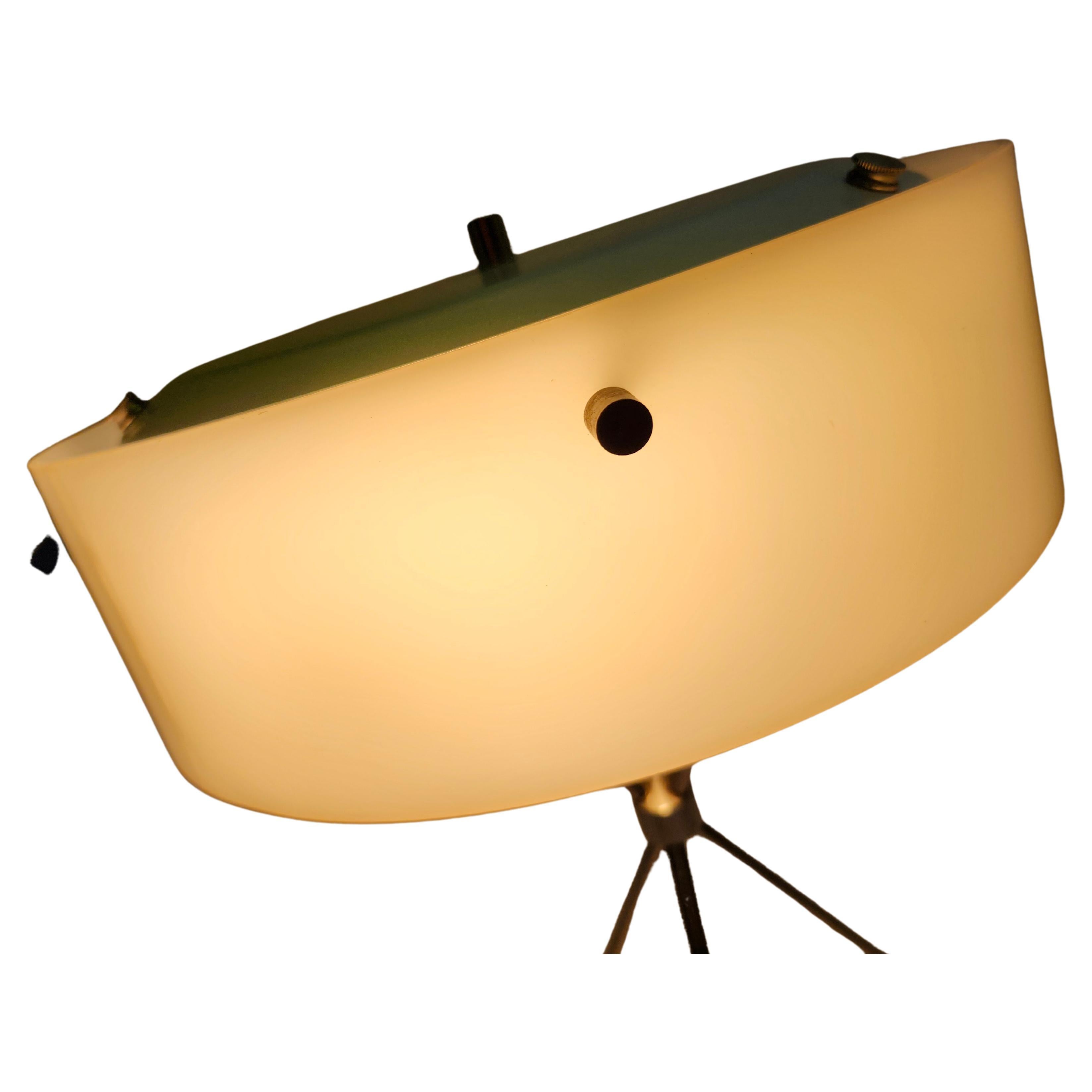Brass Mid Century Modern Tripod Plexi Table Lamp by T H Robsjohn Gibbings For Sale