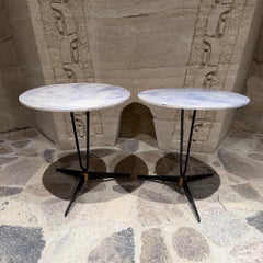 Mid Century Modern Tripod Side Tables Goatskin French Inspired Blue