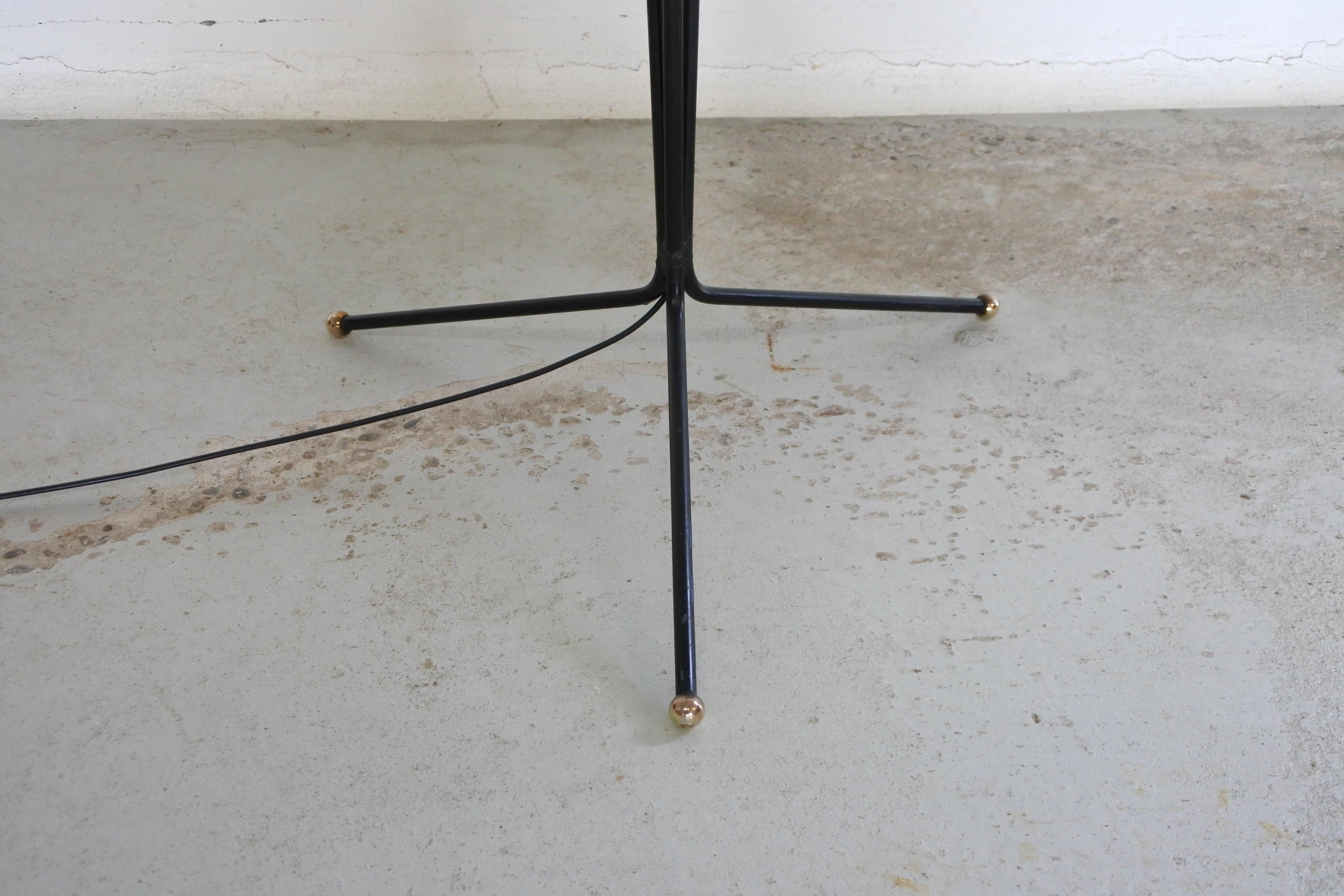 Mid-Century Modern Tripode Floor Lamp in Lacquered Metal & Brass, France, 1950s 1