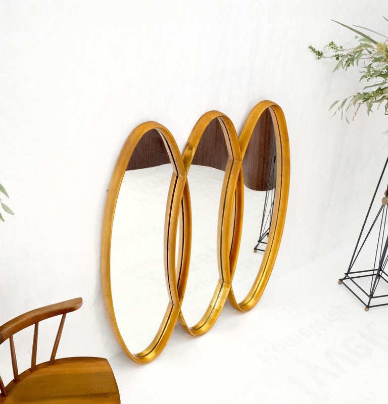 MidCentury Modern Tripple Overlapping Carved Wood Ovals Gold Gilt Wall