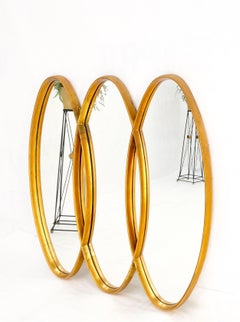 Mid-Century Modern Tripple Overlapping Carved Wood Ovals Gold Gilt Wall Mirror