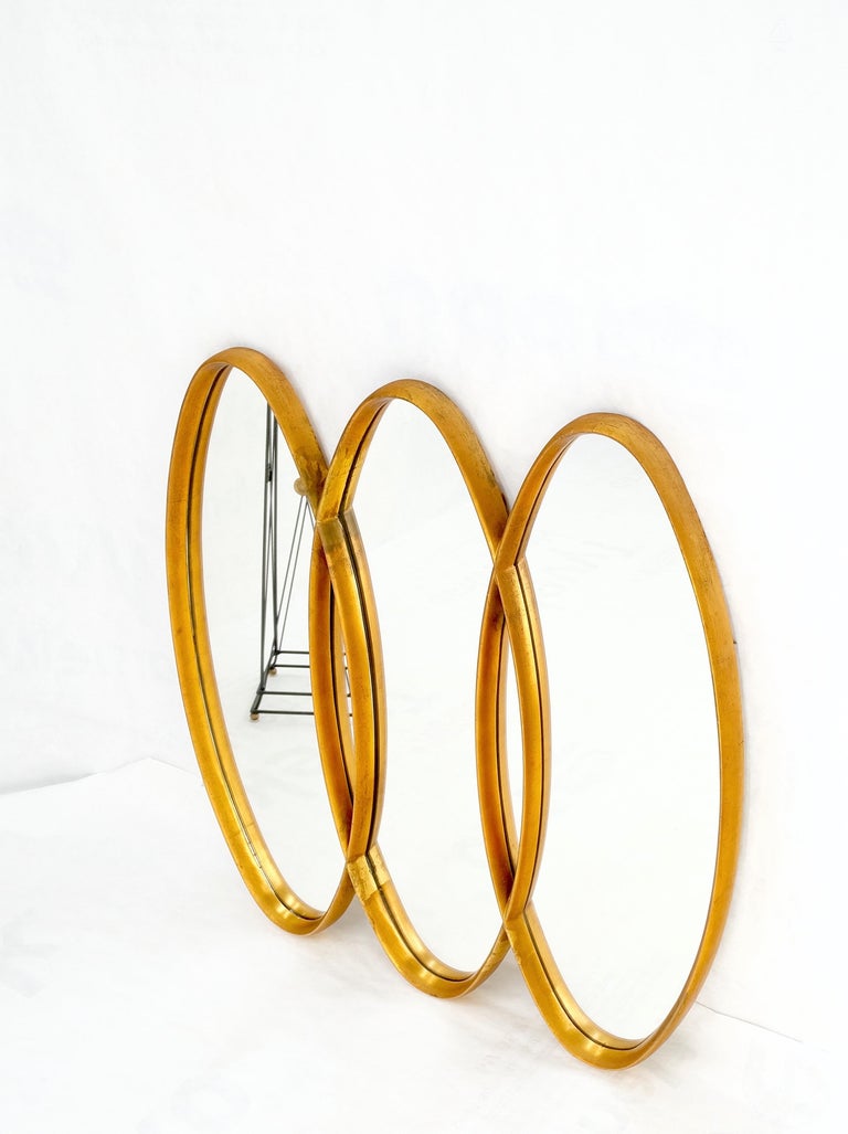 MidCentury Modern Tripple Overlapping Carved Wood Ovals Gold Gilt Wall