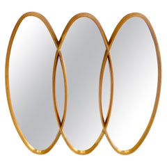 Mid Century Modern Tripple Überlappung geschnitzt Holz Ovale Gold vergoldet Wandspiegel