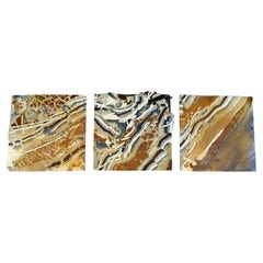 Mid-Century Modern Triptych C. Dunn Signed Ceramic Tile Sculptures Topography