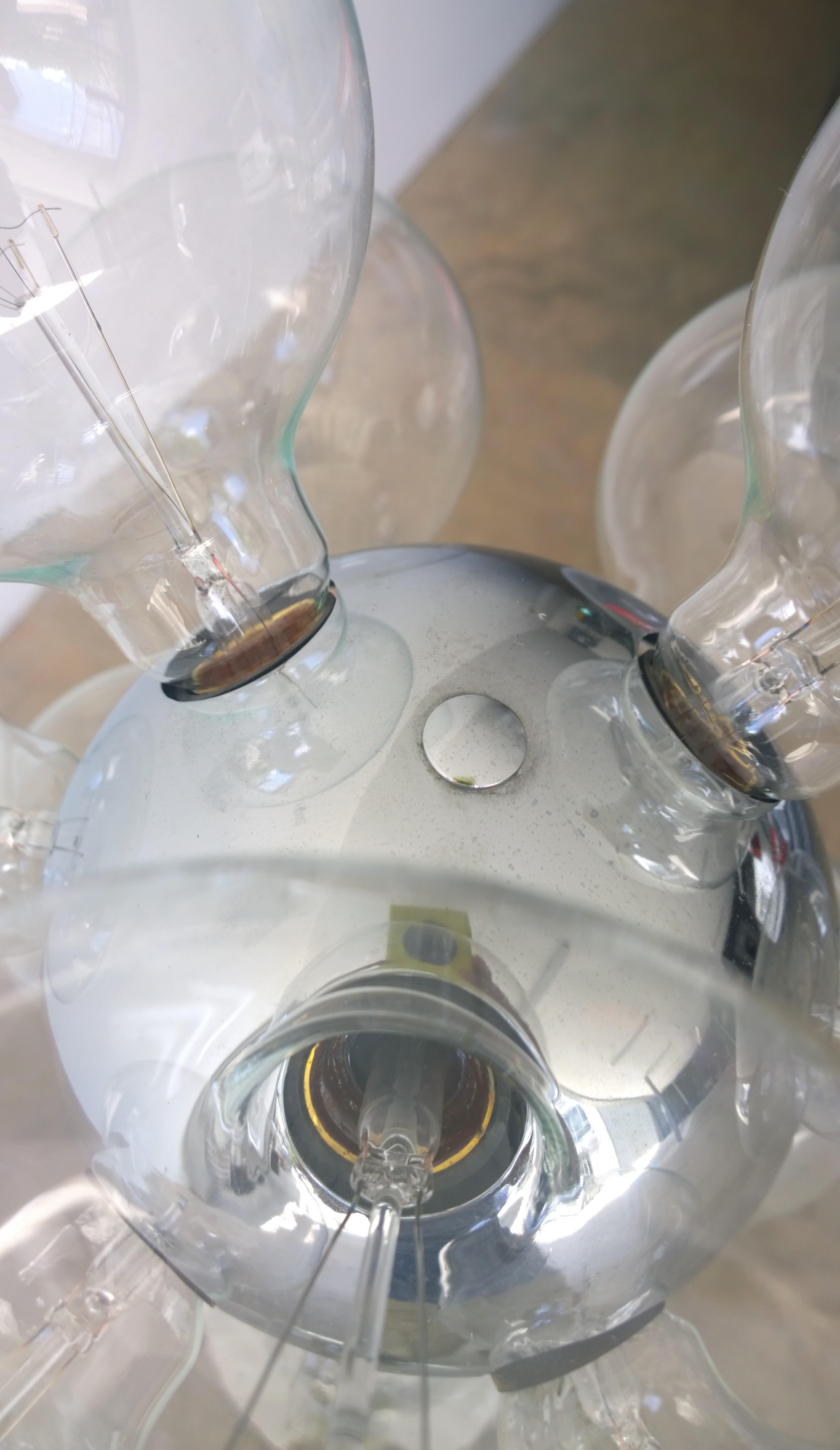 TSAO Designs Chromed Steel Ten Large Clear Globe Glass Globe Sputnik Floor Lamp For Sale 8