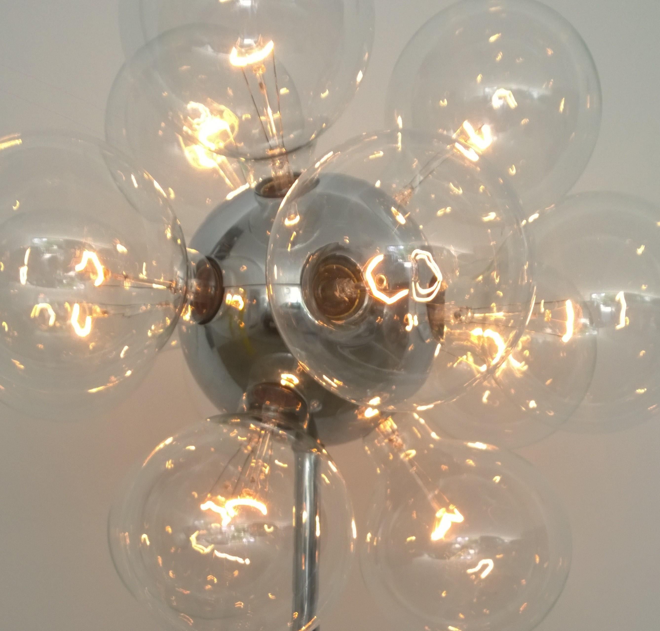 TSAO Designs Chromed Steel Ten Large Clear Globe Glass Globe Sputnik Floor Lamp For Sale 9