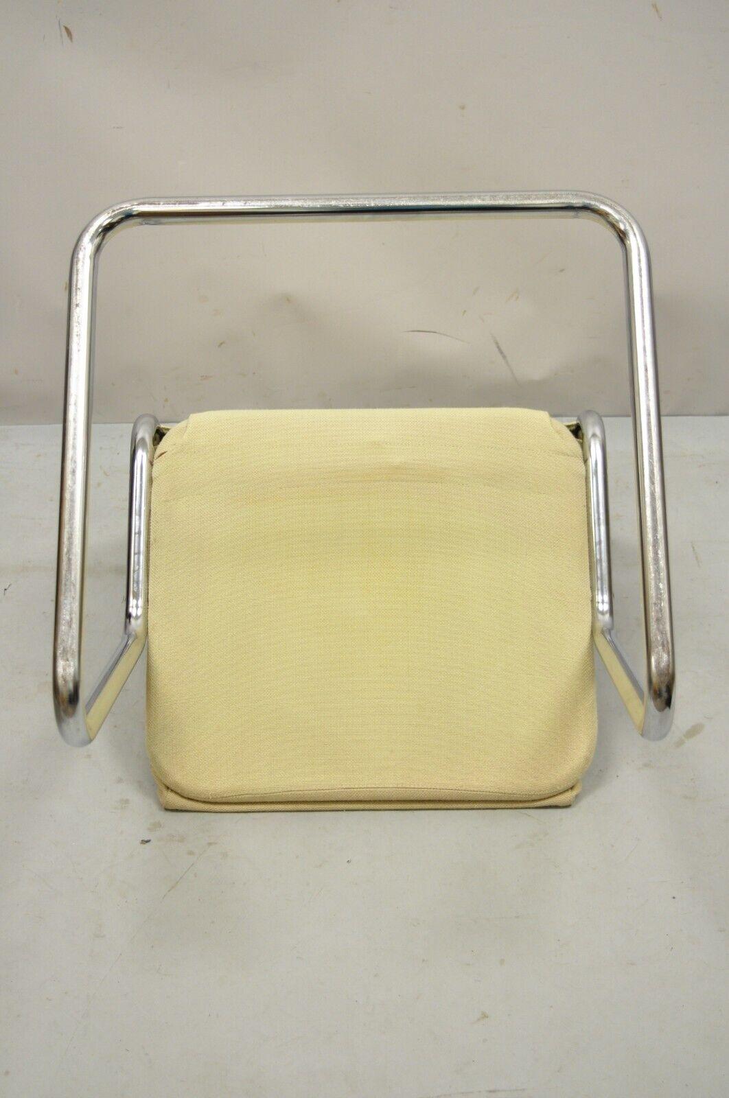 Mid-Century Modern Tubular Chrome Cantilever Side Chair with Burlap Seat For Sale 5