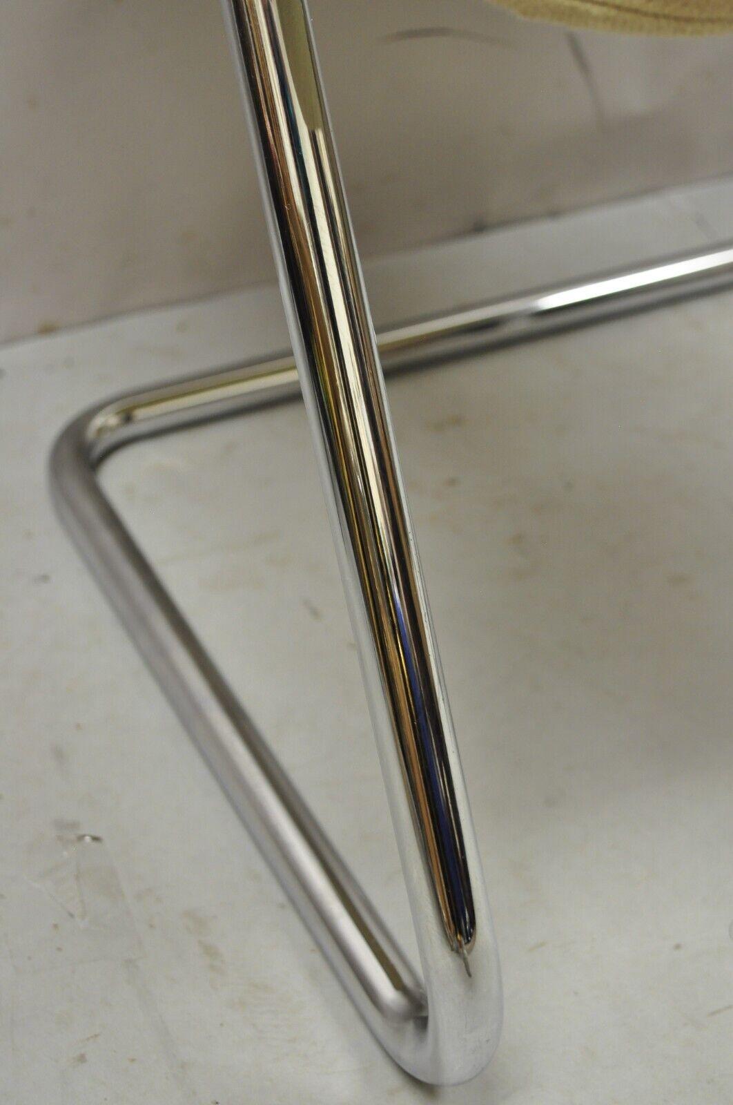 Mid-Century Modern Tubular Chrome Cantilever Side Chair with Burlap Seat For Sale 5