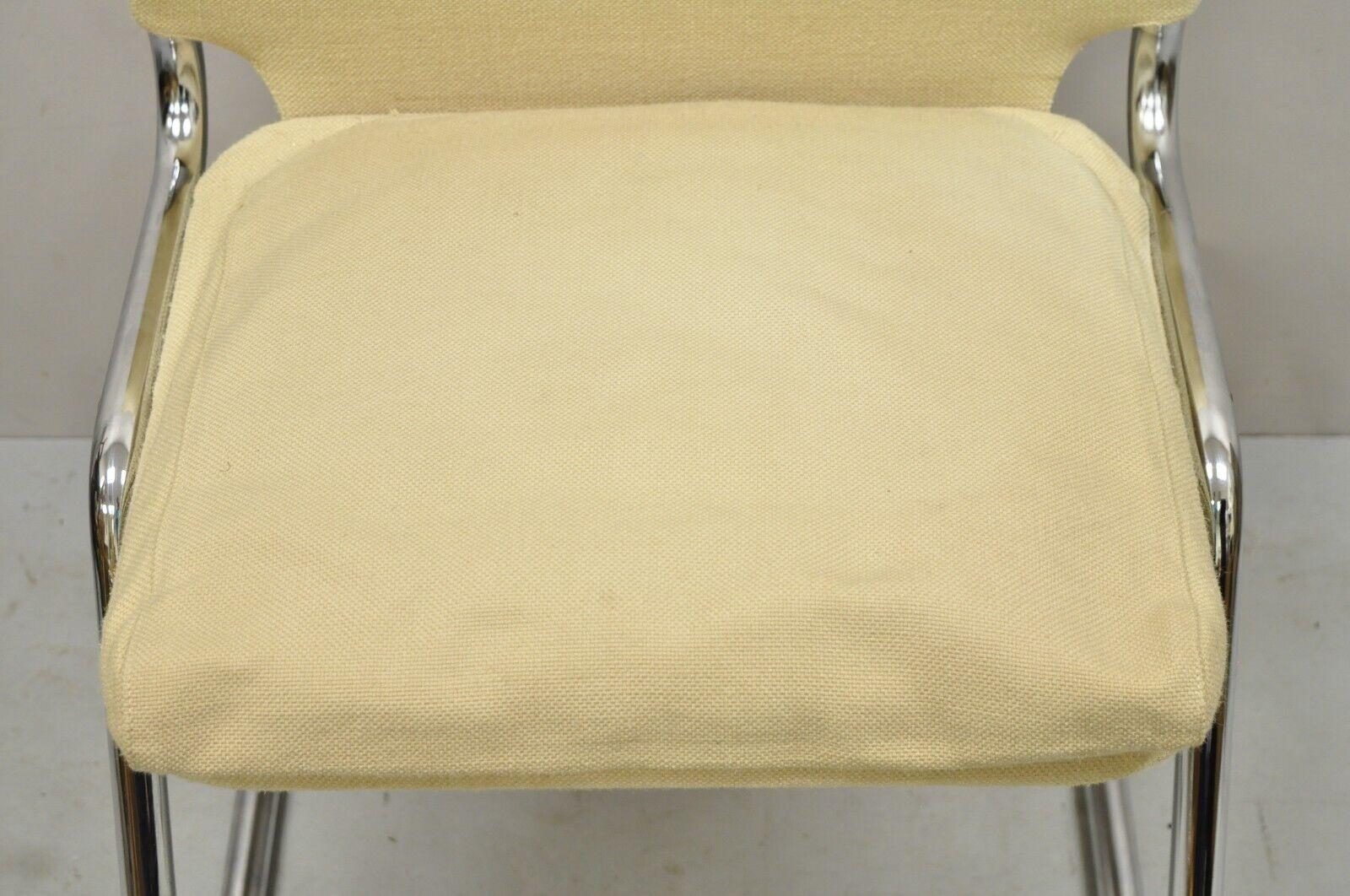 Late 20th Century Mid-Century Modern Tubular Chrome Cantilever Side Chair with Burlap Seat For Sale