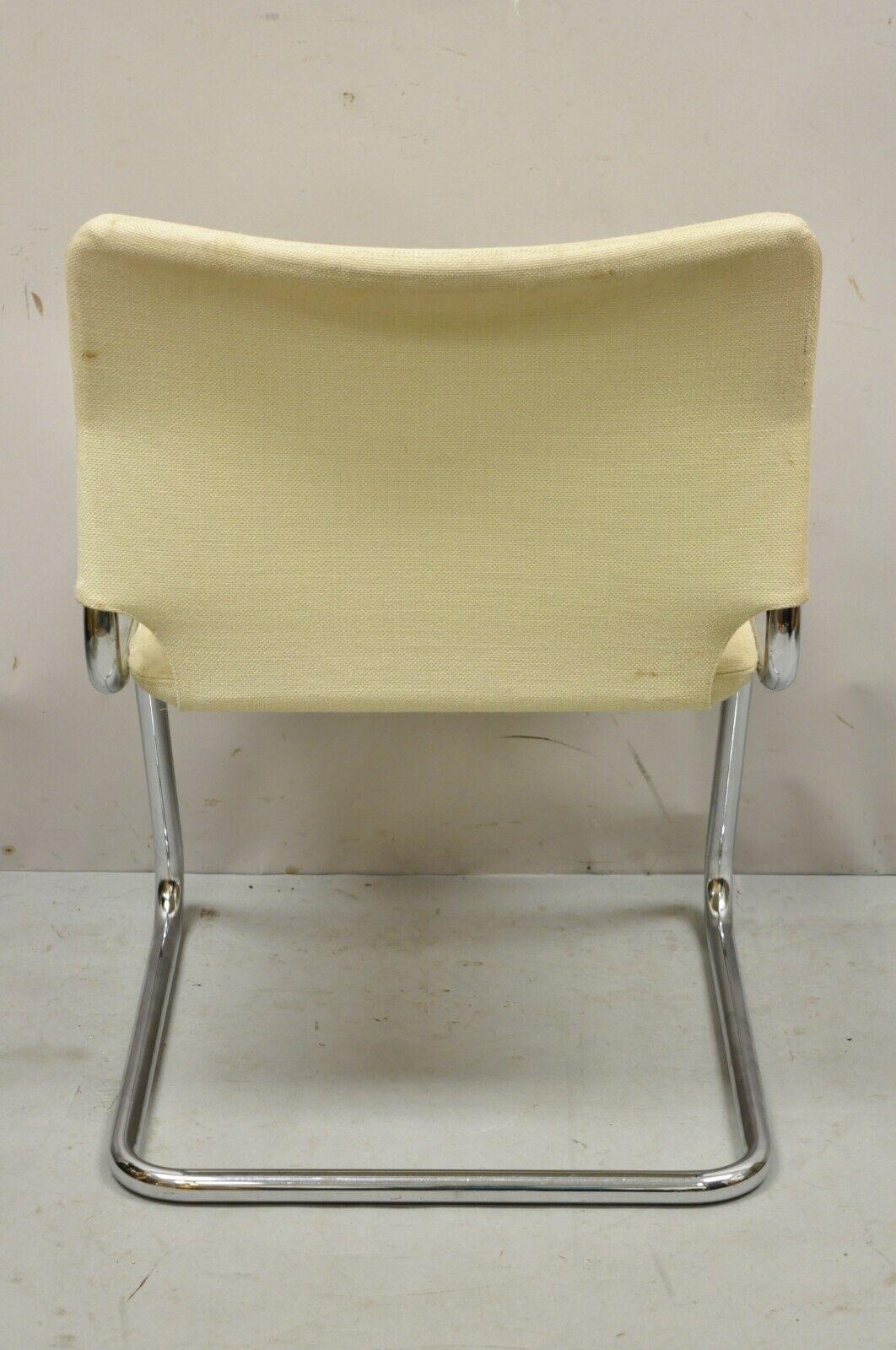 Mid-Century Modern Tubular Chrome Cantilever Side Chair with Burlap Seat For Sale 3