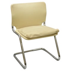 Mid-Century Modern Tubular Chrome Cantilever Side Chair with Burlap Seat