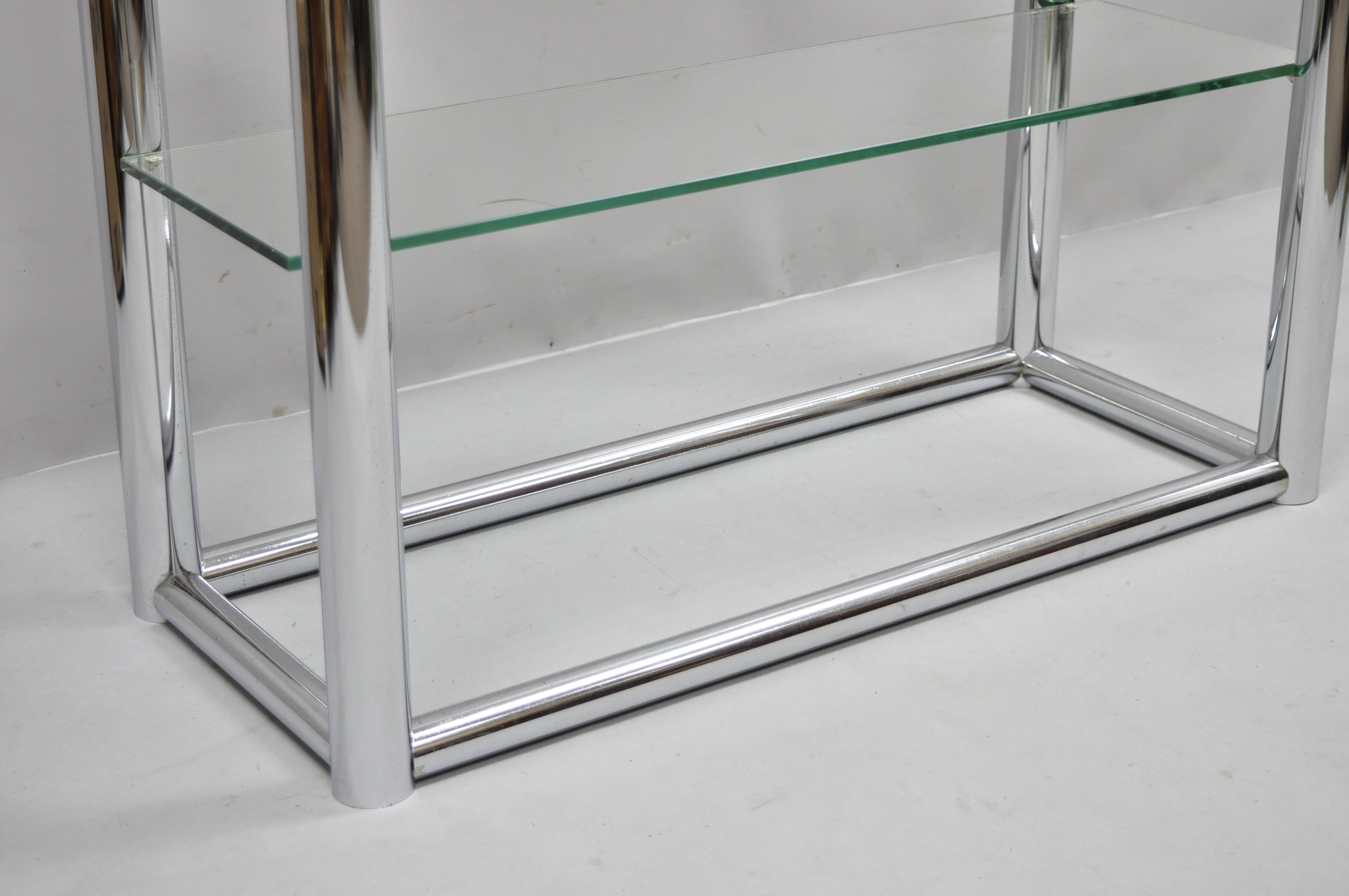 North American Mid-Century Modern Tubular Chrome Étagère Bookcase Glass Shelf Baughman Style