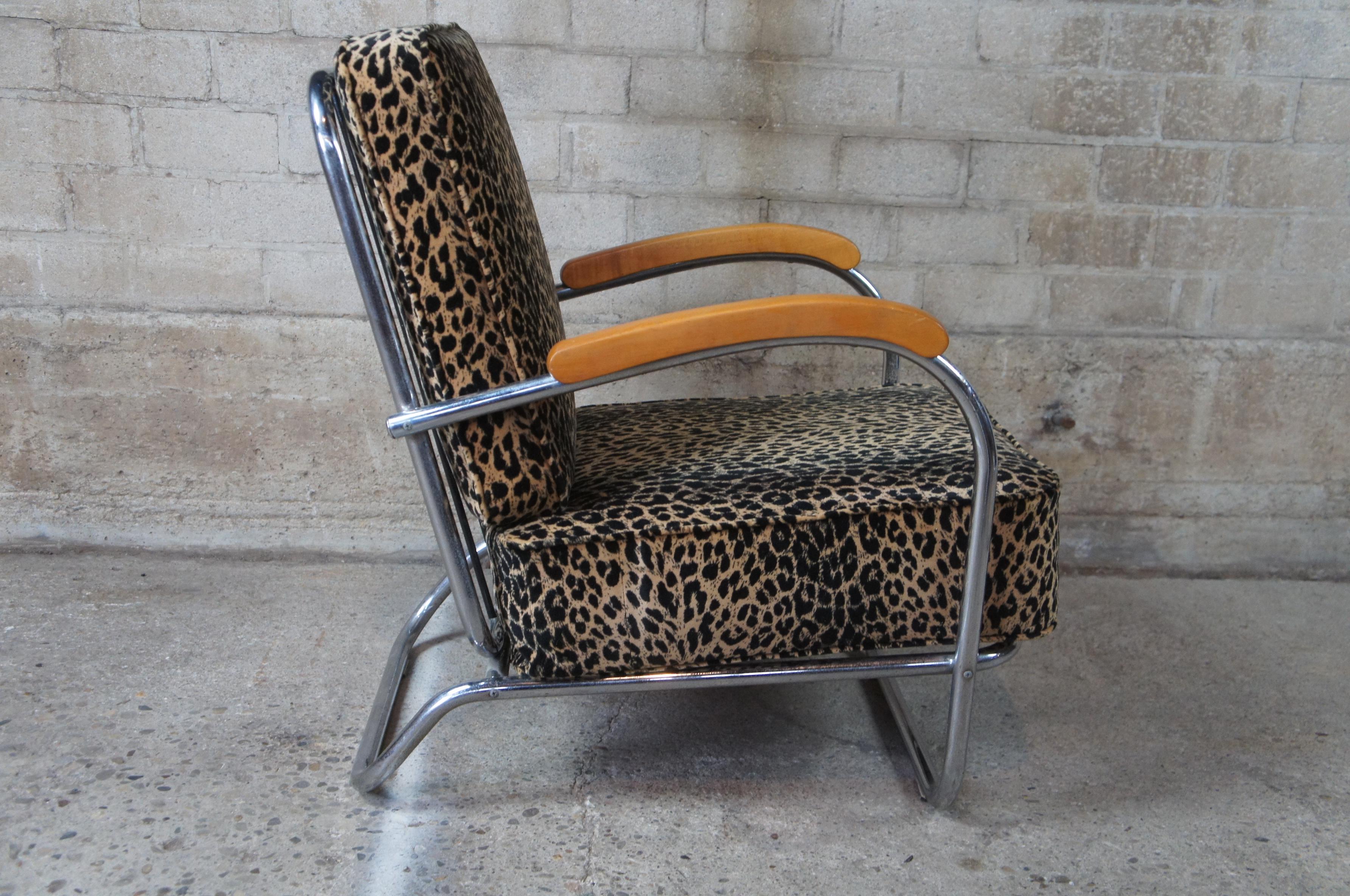 Mid-Century Modern Tubular Chrome Leopard Arm Chair Loveseat Settee Machine Age 5