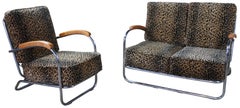 Mid-Century Modern Tubular Chrome Leopard Arm Chair Loveseat Settee Machine Age