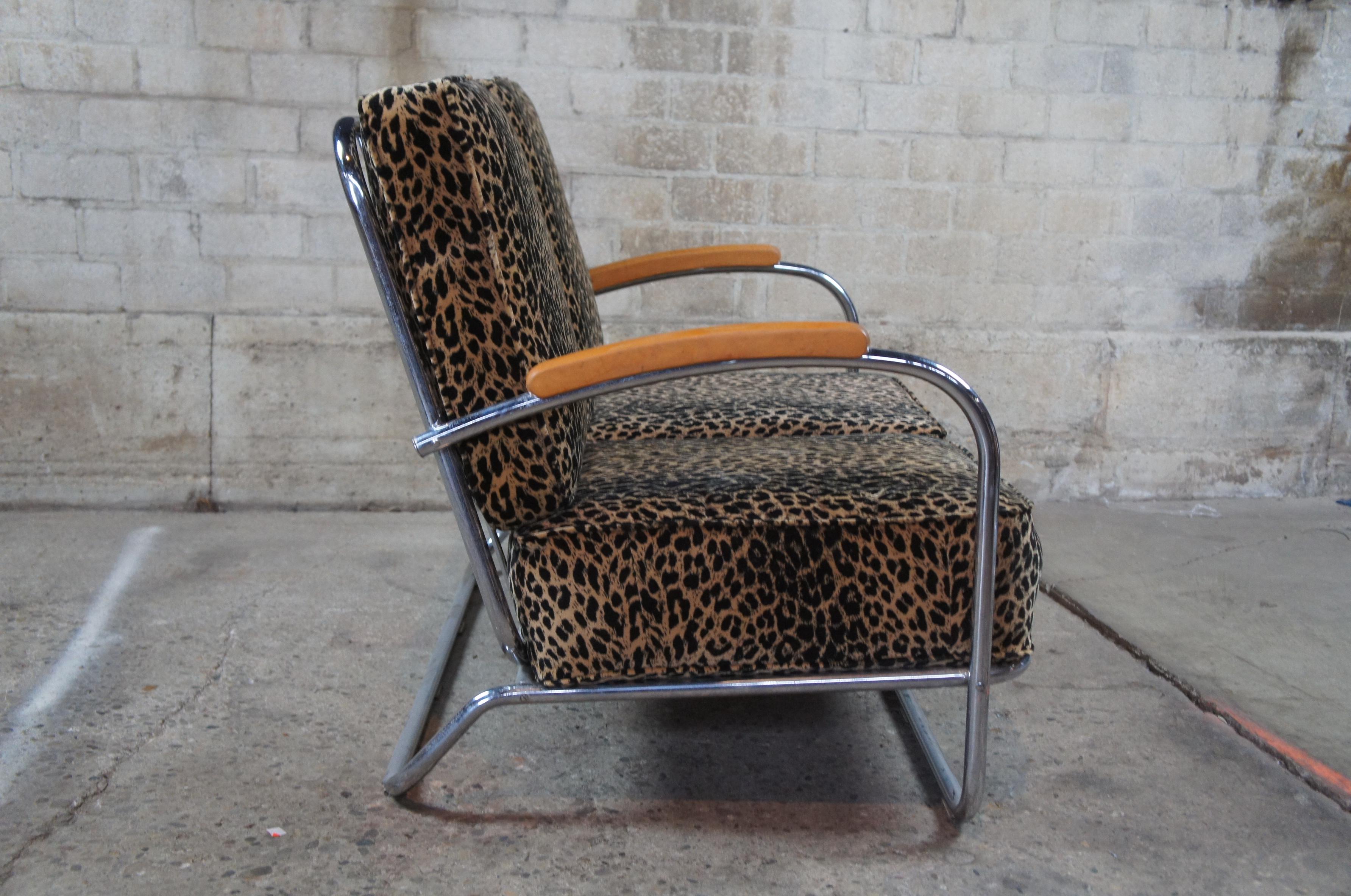 20th Century Mid-Century Modern Tubular Chrome Leopard Arm Chair Loveseat Settee Machine Age