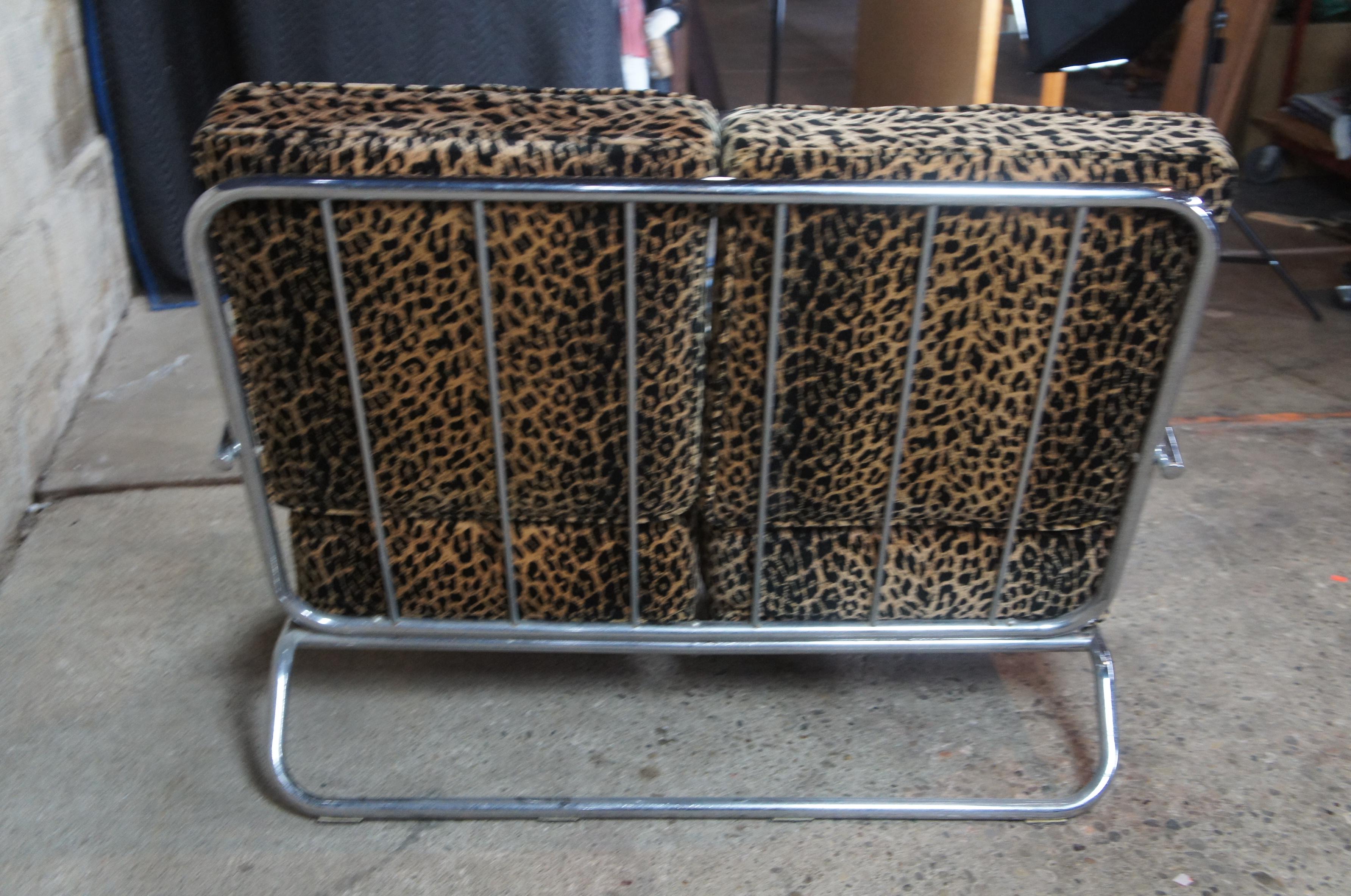 Mid-Century Modern Tubular Chrome Leopard Arm Chair Loveseat Settee Machine Age 1