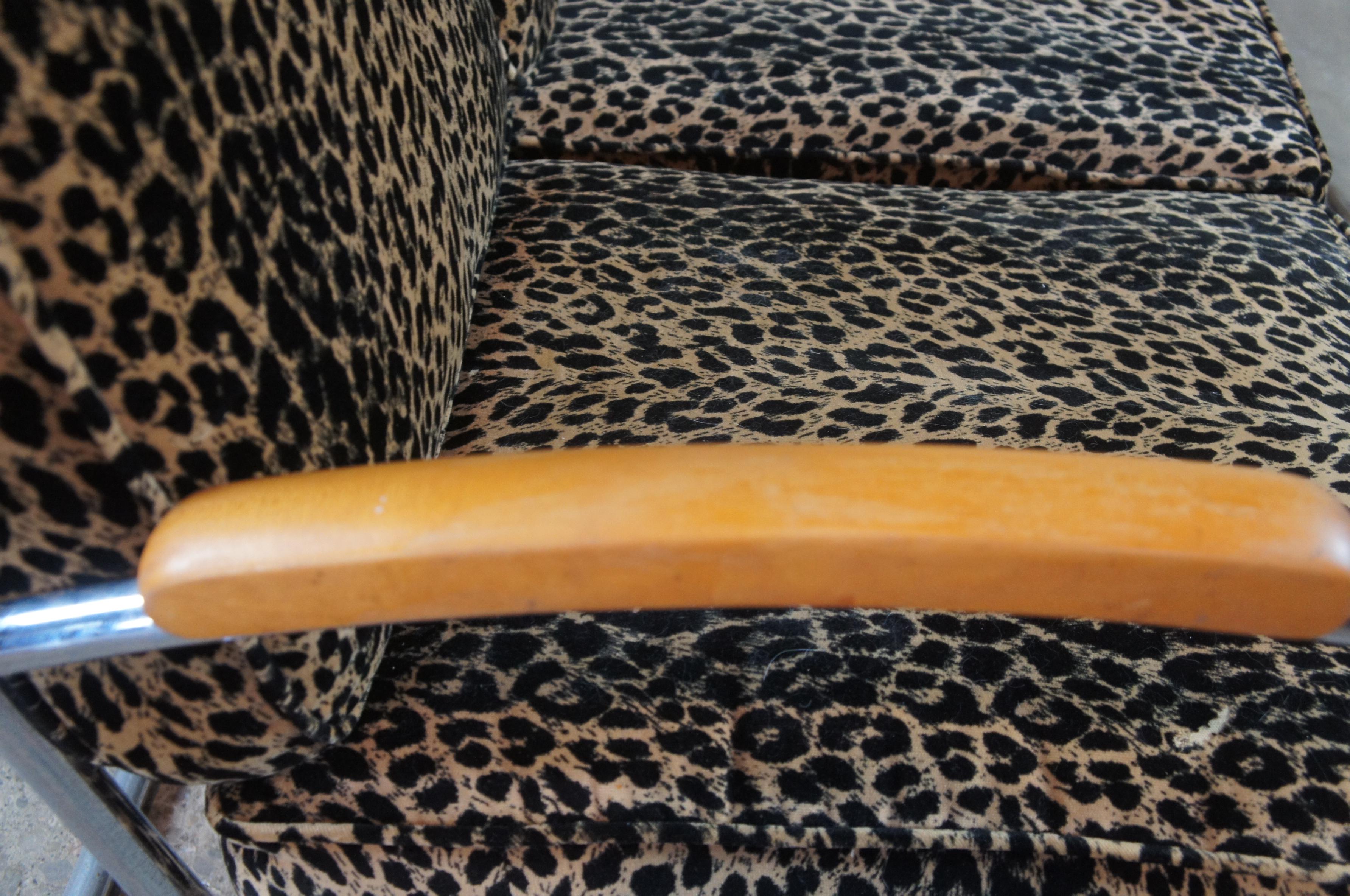 Mid-Century Modern Tubular Chrome Leopard Arm Chair Loveseat Settee Machine Age 2