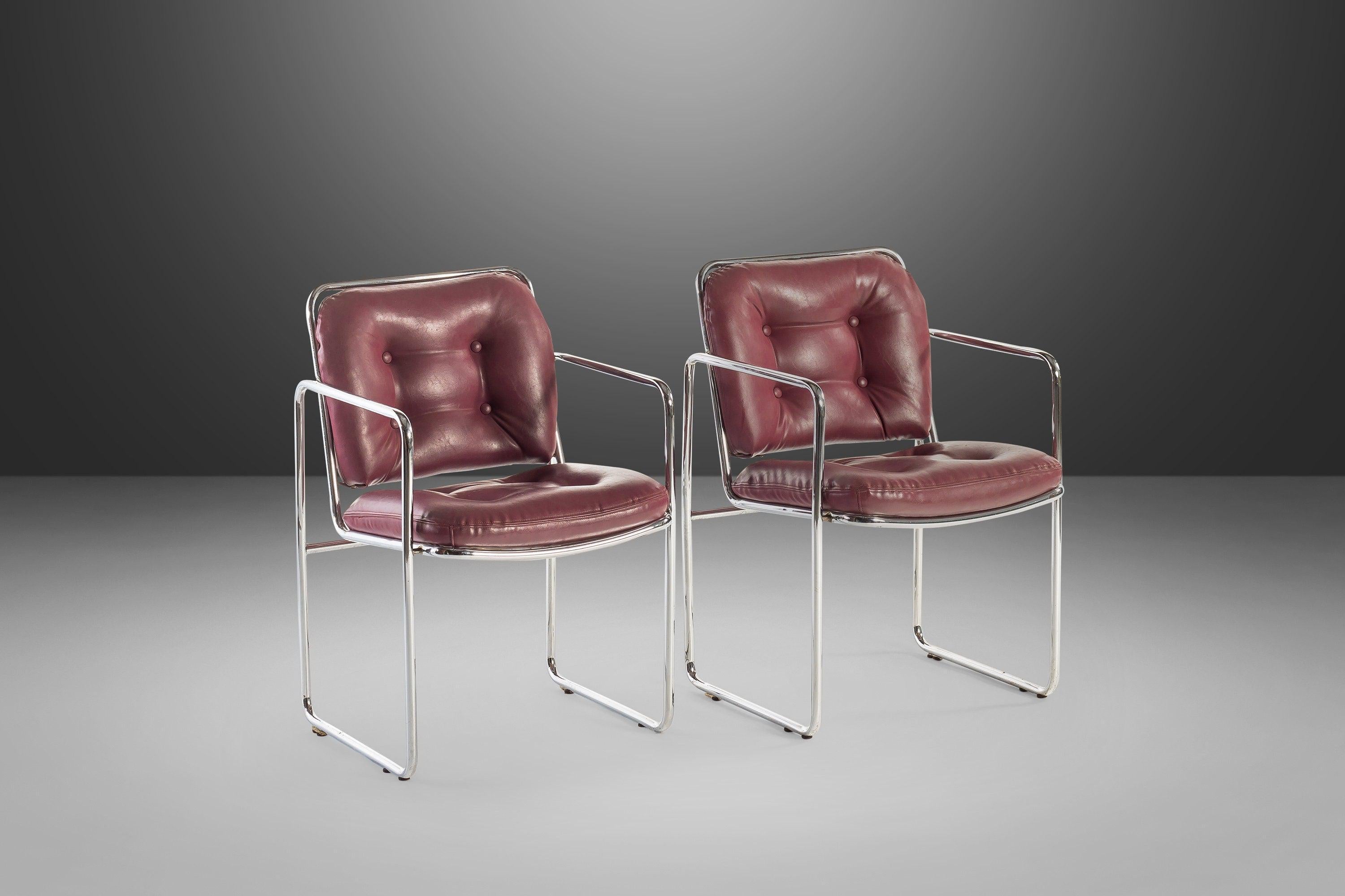 MCM Tubular Chrome Lounge Chairs by Chromcraft with Rich Oxblood Seats, c. 1960s For Sale 4