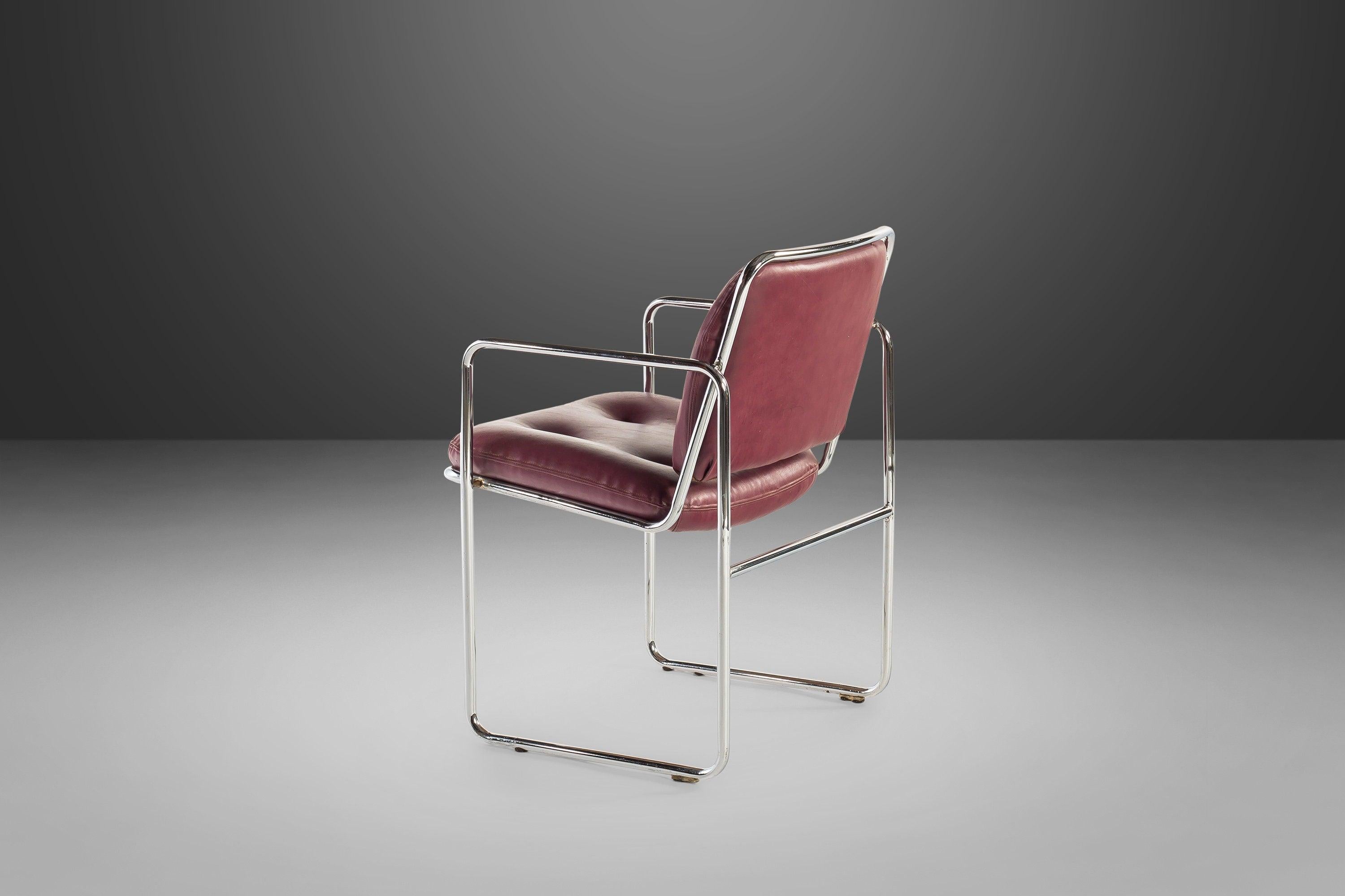 Mid-Century Modern MCM Tubular Chrome Lounge Chairs by Chromcraft with Rich Oxblood Seats, c. 1960s For Sale