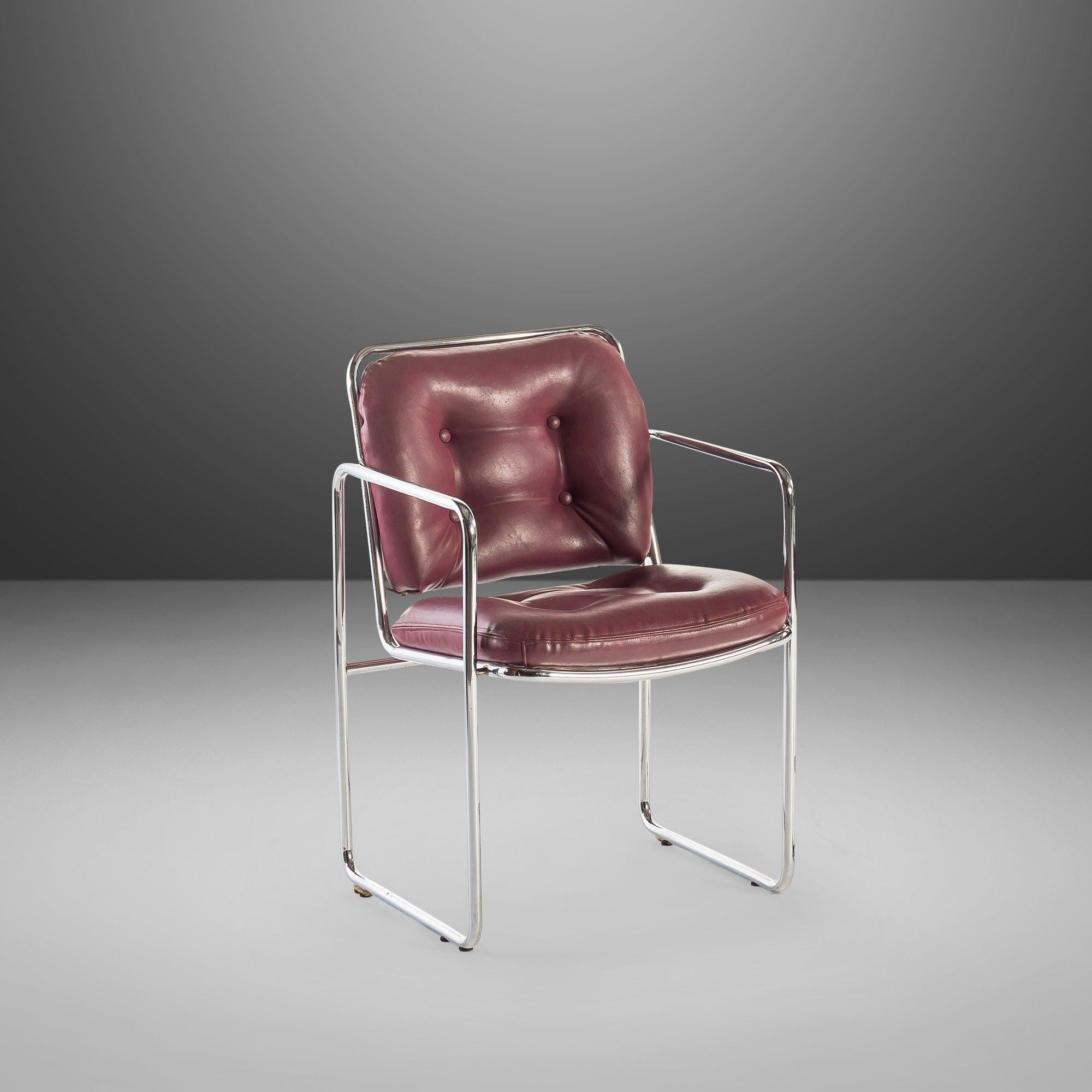 American MCM Tubular Chrome Lounge Chairs by Chromcraft with Rich Oxblood Seats, c. 1960s For Sale