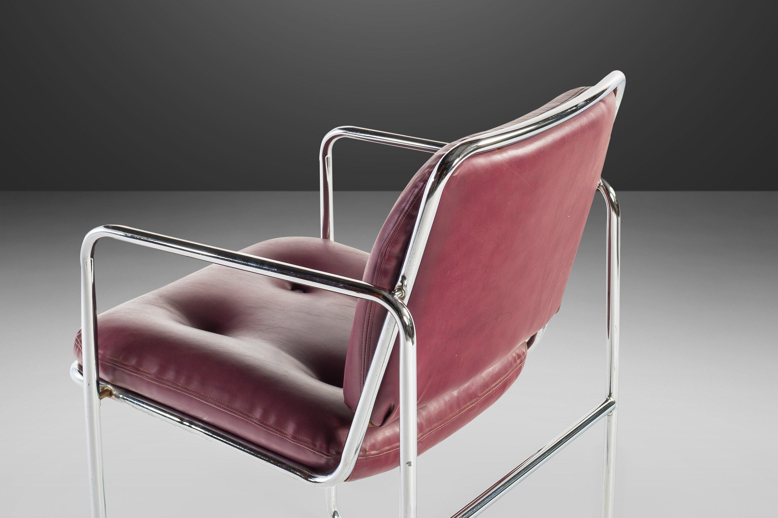 MCM Tubular Chrome Lounge Chairs by Chromcraft with Rich Oxblood Seats, c. 1960s For Sale 2