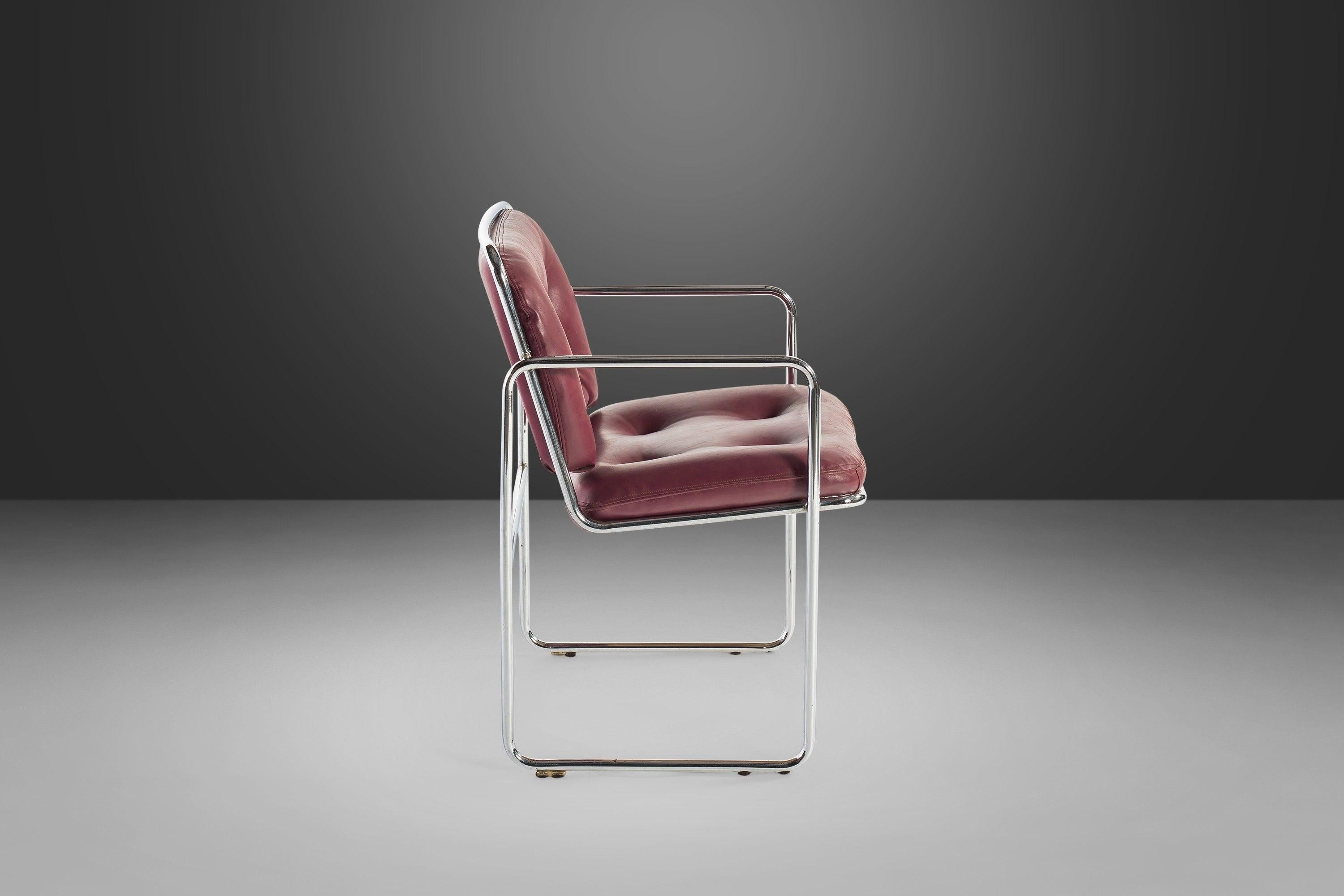 MCM Tubular Chrome Lounge Chairs by Chromcraft with Rich Oxblood Seats, c. 1960s For Sale 3