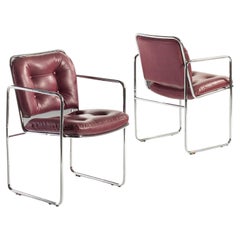 MCM Tubular Chrome Lounge Chairs by Chromcraft with Rich Oxblood Seats, c. 1960s