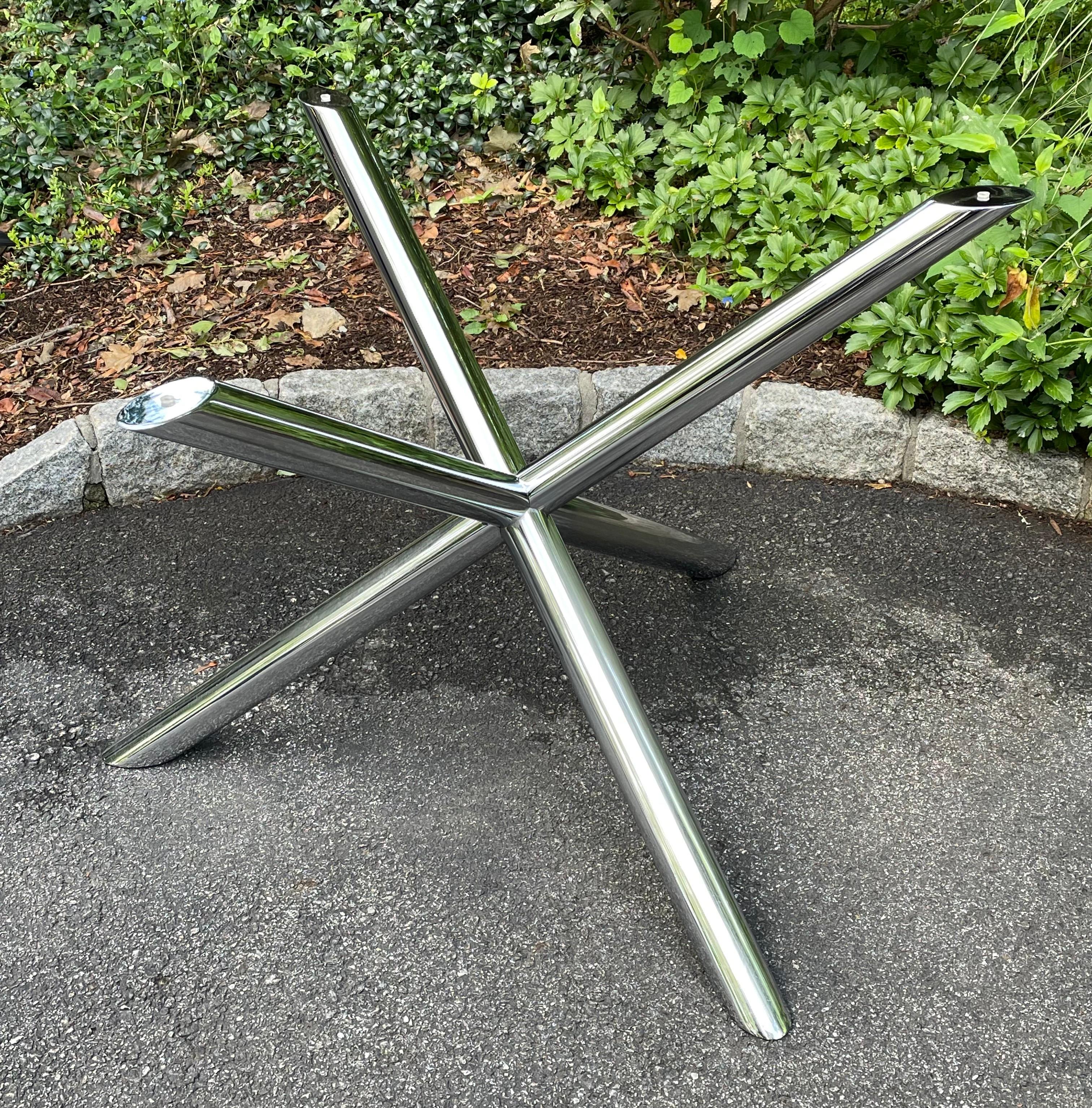 Mid Century Modern Tubular Chrome X Base Dining Table with New Round Glass Top For Sale 3