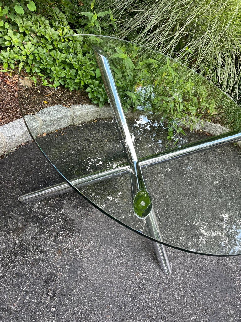 Mid Century Modern Tubular Chrome X Base Dining Table with New Round ...