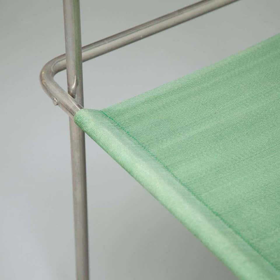Mid-Century Modern Tubular Steel Chair with Green Fabric For Sale 5