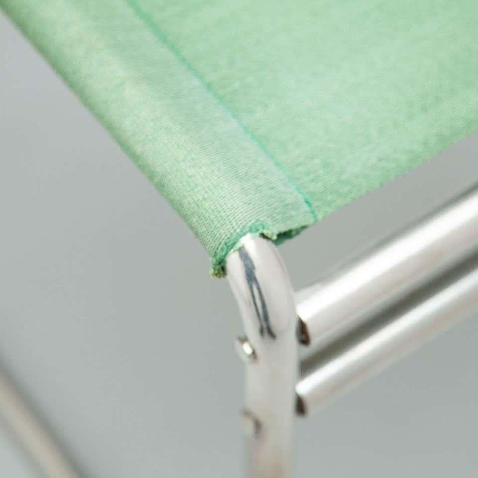 Mid-Century Modern Tubular Steel Chair with Green Fabric For Sale 9