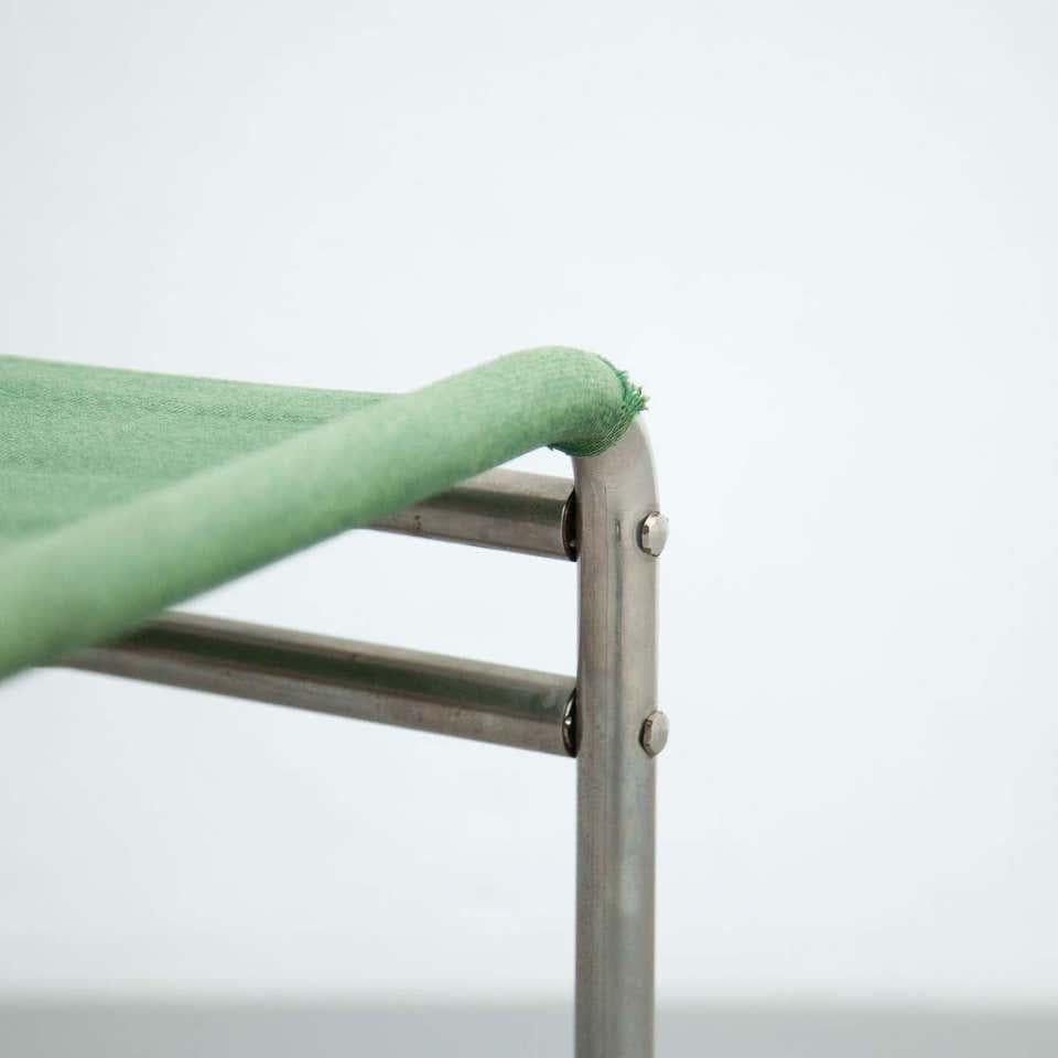 Mid-Century Modern Tubular Steel Chair with Green Fabric 4