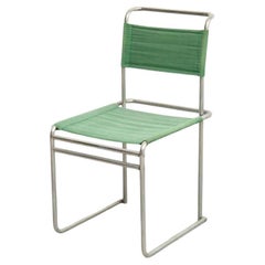 Sedia moderna di metà secolo in acciaio tubolare con tessuto verde