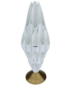 Mid-Century Modern Tubular Table Sculpture Lamp in Brass & White After Rougier