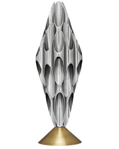 Mid-Century Modern Tubular Table Sculpture Lamp in Brass & White After Rougier