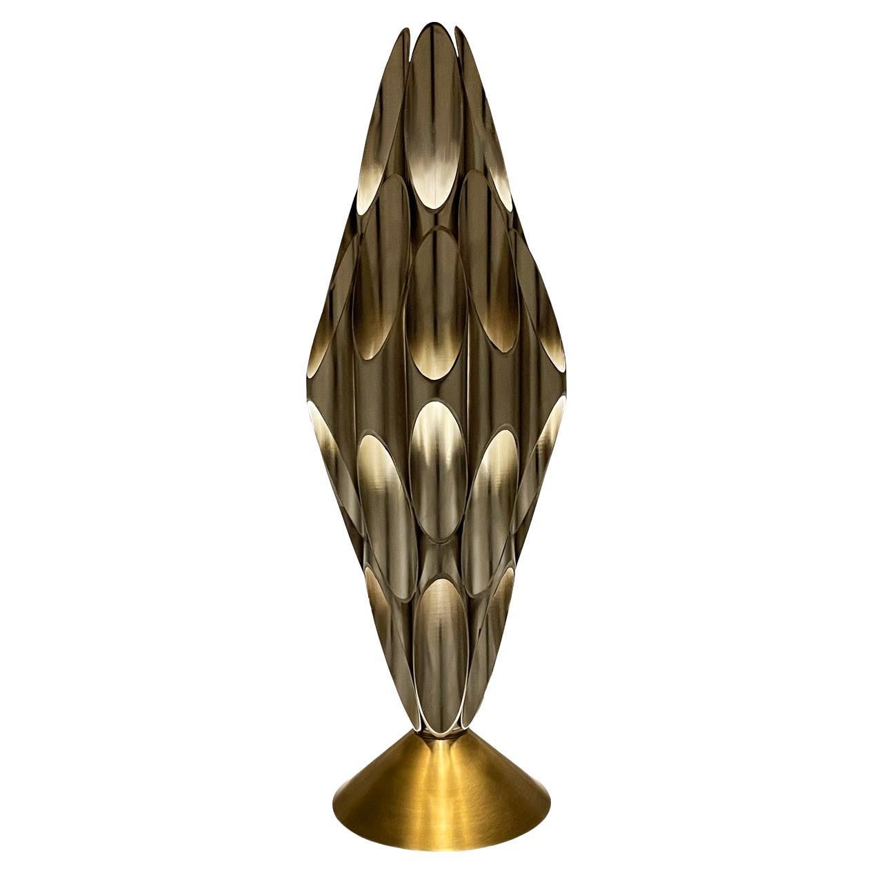 Mid-Century Modern Tubular Table Sculpture Lamp in Brass & White After Rougier