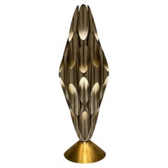 Mid-Century Modern Tubular Table Sculpture Lamp in Brass & White After Rougier
