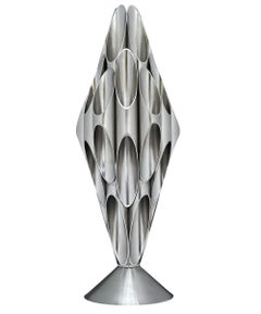 Mid-Century Modern Tubular Table Sculpture Lamp in Solid Chrome After Rougier
