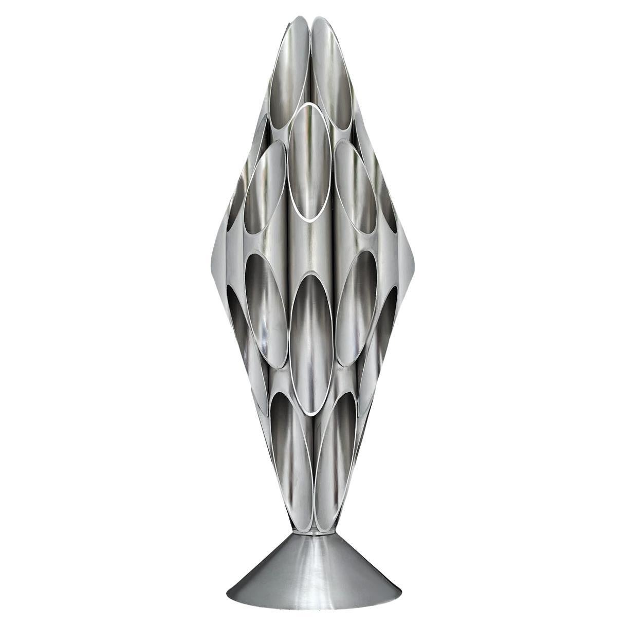 Mid-Century Modern Tubular Table Sculpture Lamp in Solid Chrome After Rougier For Sale